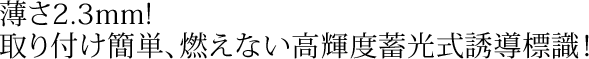 取り付け簡単、燃えない高輝度蓄光式誘導標識!